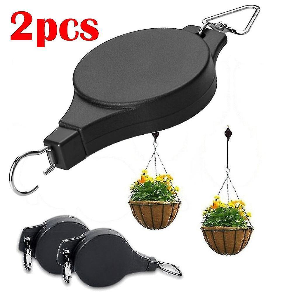 2pcs Retractable Pulley Hanging Basket Pull Down Hanger Garden Plant Pots Hook