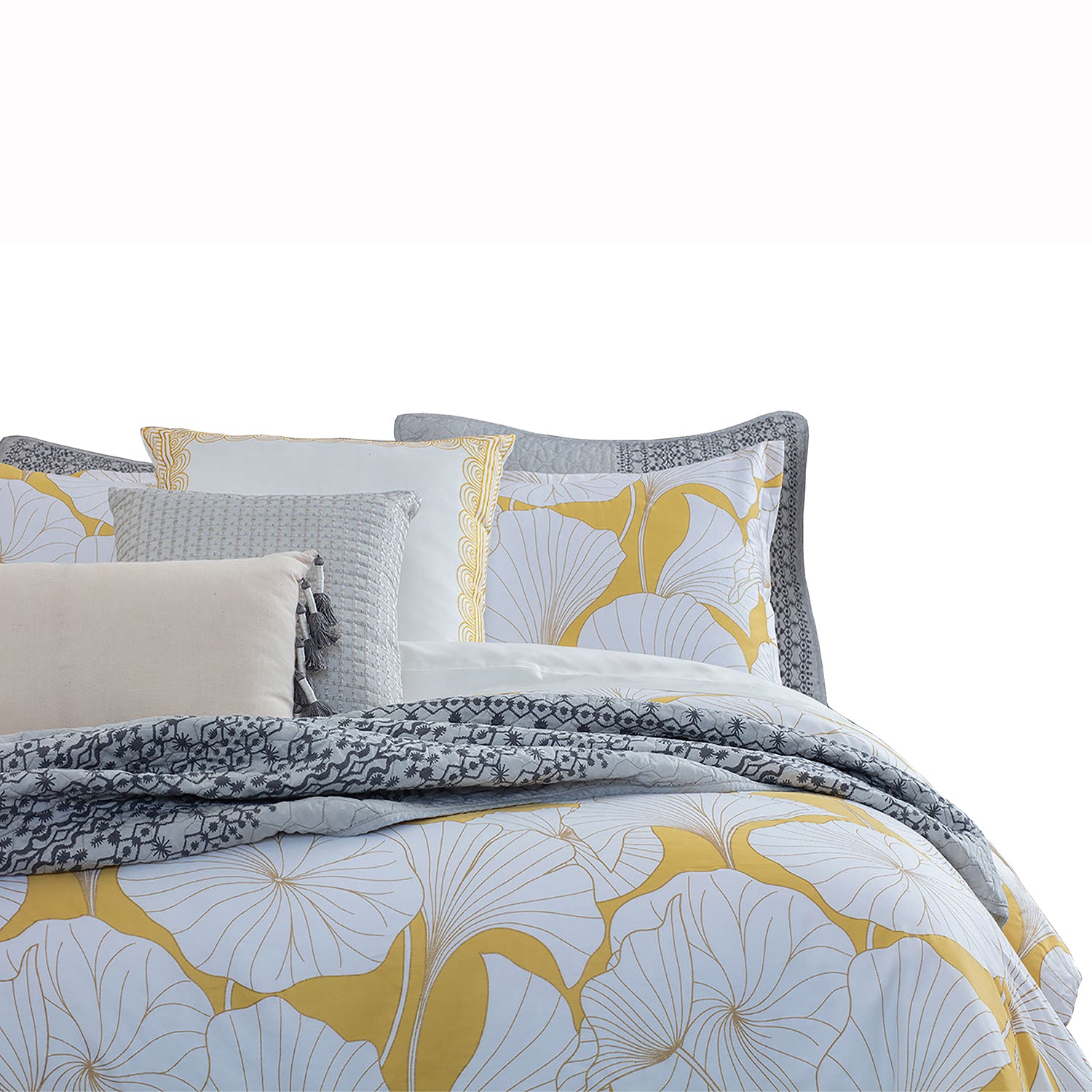 Royale Linens Full/Queen 3-Piece Comforter Set， Gingko 100% Cotton Comforter and Sham Set