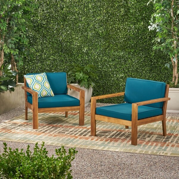 Santa Ana Outdoor Acacia Wood Club Chairs with Cushions (Set of 2) by Christopher Knight Home