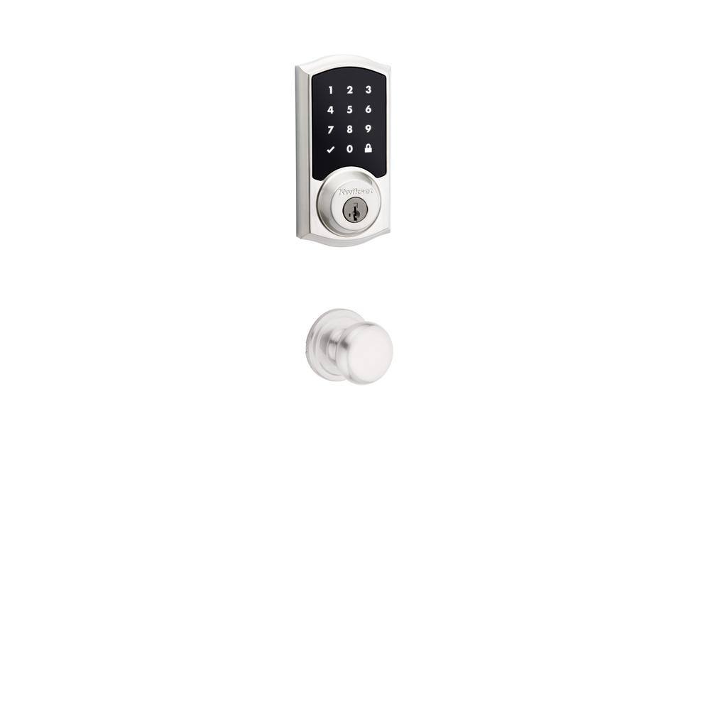 Kwikset Z-Wave SmartCode Touchscreen Satin Nickel Single Cylinder Keypad Electronic Deadbolt featuring Juno HallCloset Knob 91615 J15