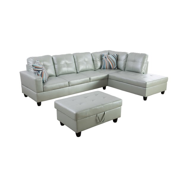 3-Pieces Sectional Sofa Set，Right Facing Silver Green(09520B)