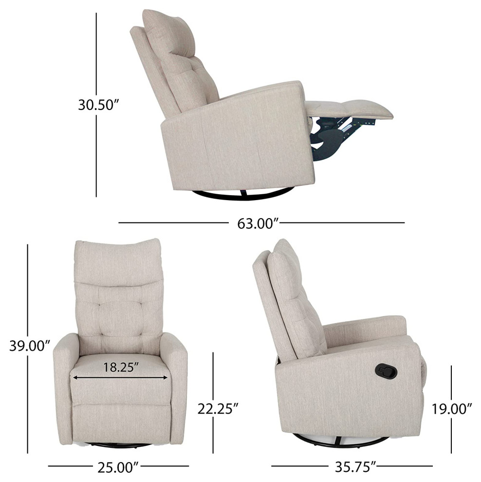 Contemporary Recliner Chair  Glider and Swivel Functions With Padded Seat  Beige   Transitional   Recliner Chairs   by Declusia  Houzz