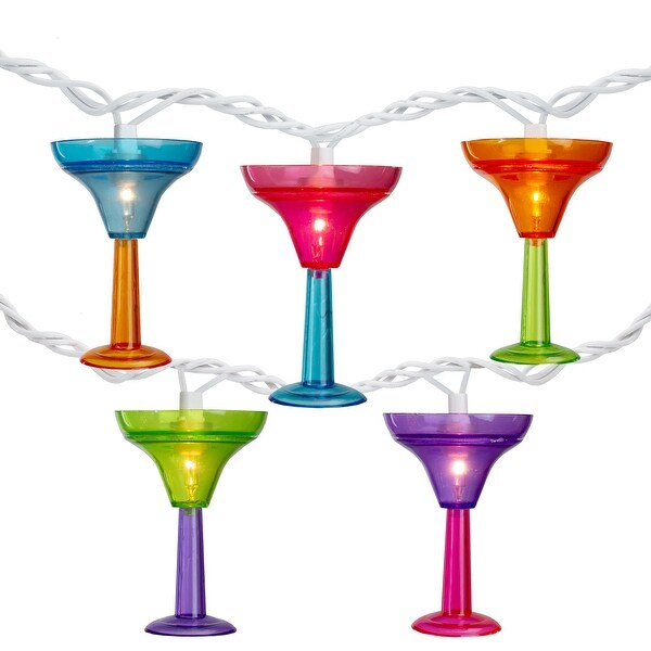 10Count Vibrantly Colored Margarita Glass Summer Outdoor Patio Christmas Light Set 7.5' White Wire