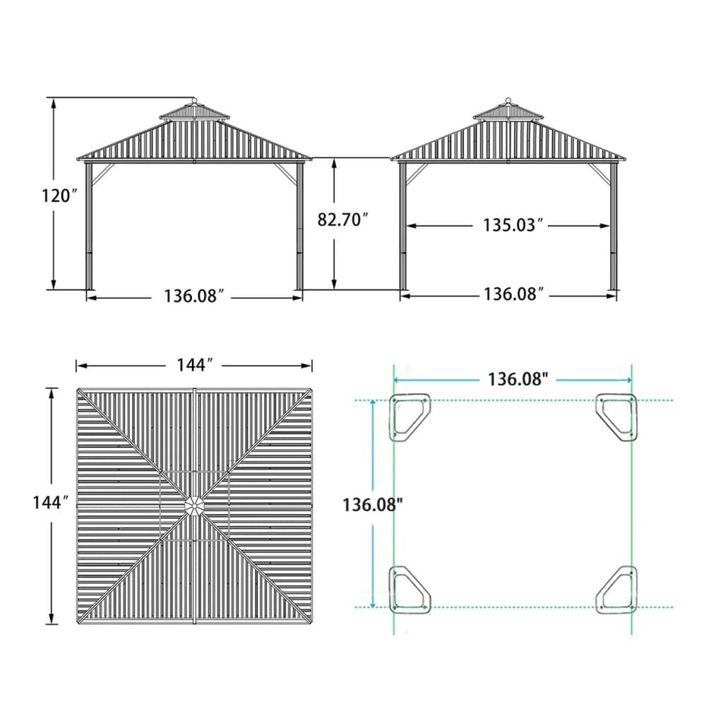 PURPLE LEAF Hardtop Aluminum Gazebo with Curtains and Netting  Double Roof Patio Gazebo