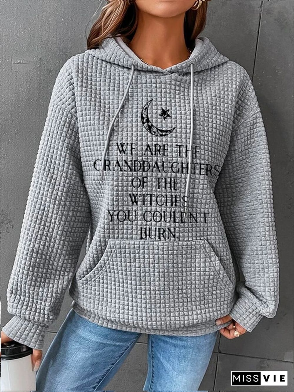 Women's We Are The Granddaughters of Witches You Could Not Burn Print Waffle Hoodie