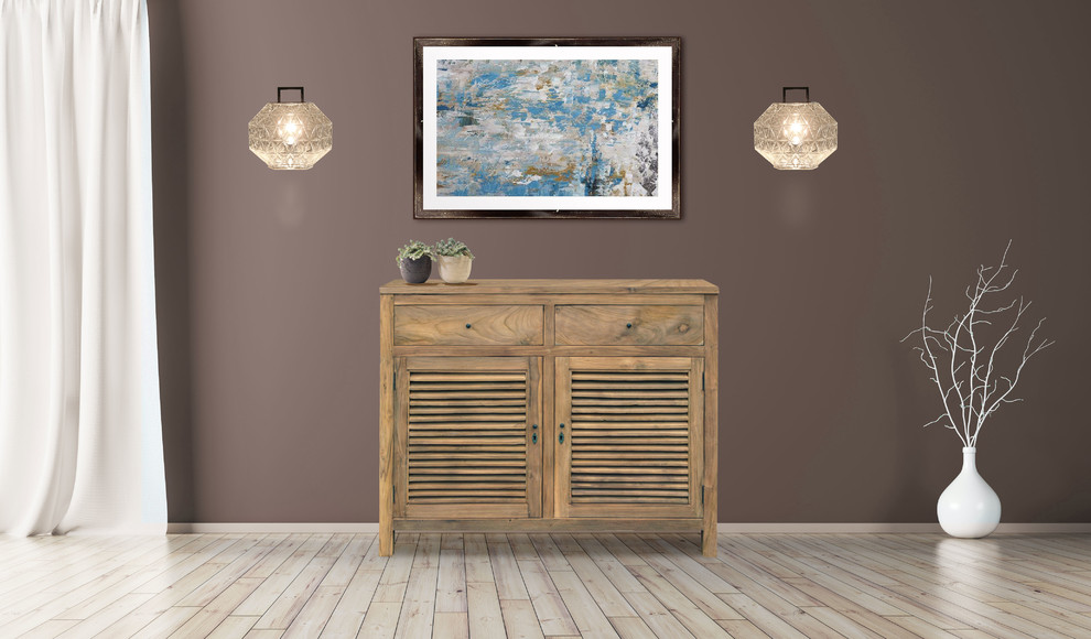 Recycled Teak Wood Louvre Cabinet With 2 Doors and 2 Drawers   Transitional   Accent Chests And Cabinets   by Chic Teak  Houzz