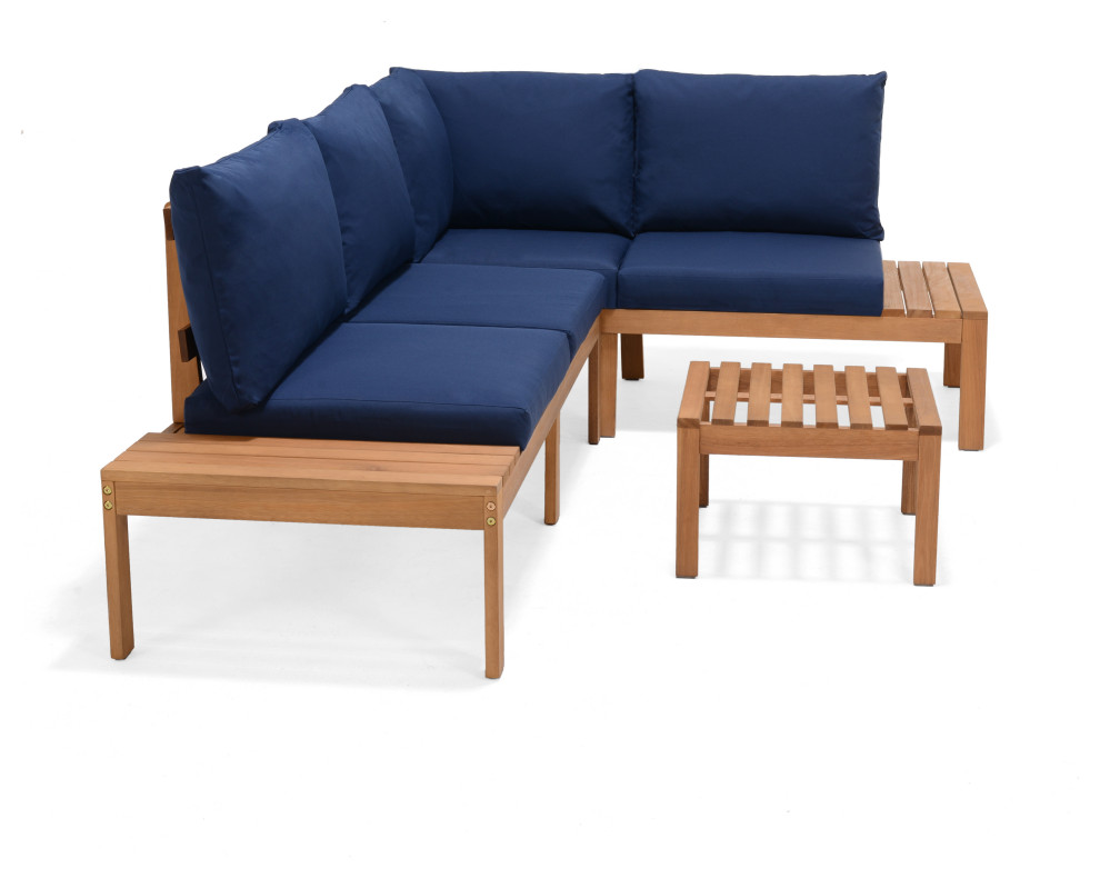 Amazonia Teak Finish Madrid 3 Piece Deep Seat Conversation Set With Cushions   Transitional   Outdoor Lounge Sets   by Amazonia  Houzz