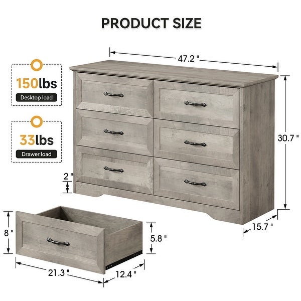 Dresser for Bedroom with 5 Drawers， Tall Wood Drawer Dresser Chest of Drawers for Closet