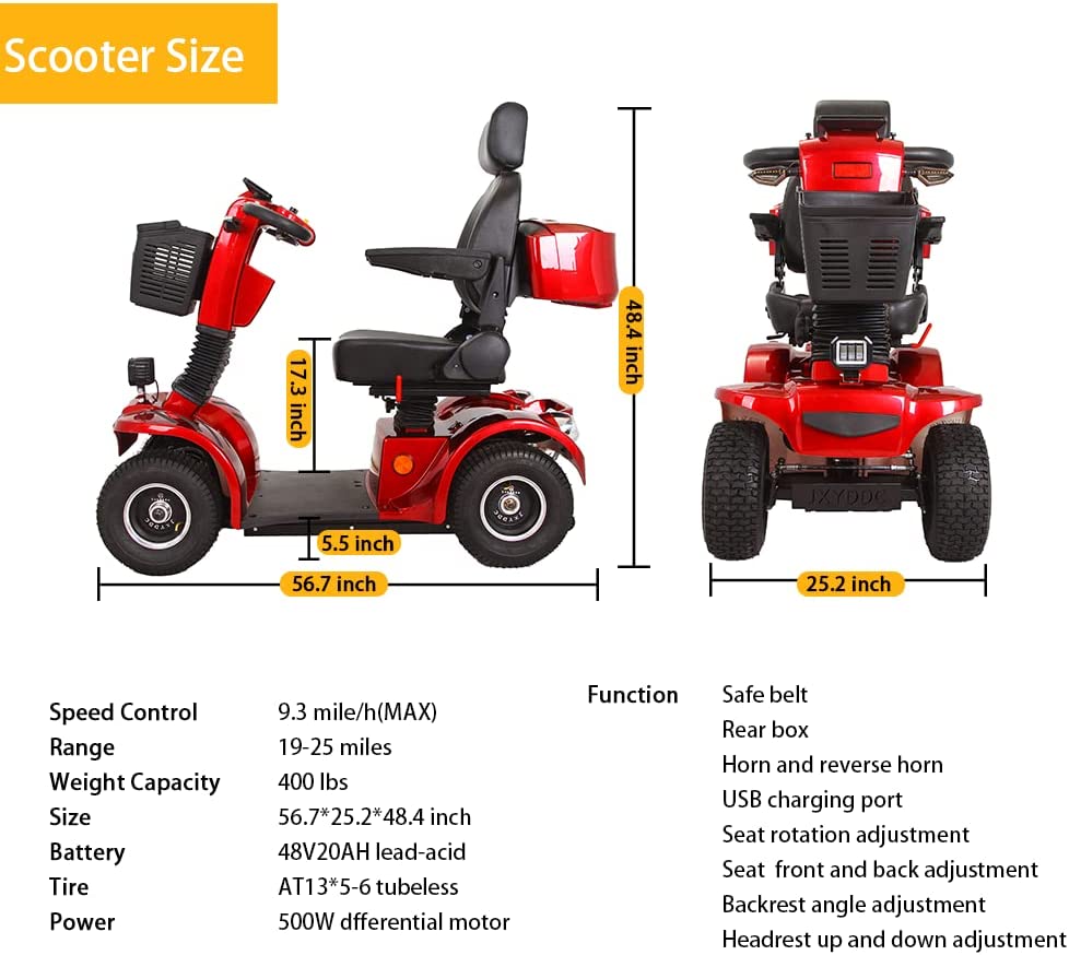 Leadzm 4 wheel Scooter For adults With Fat Wheel Scooter 40mph Adult Three Wheel Medical Scooter