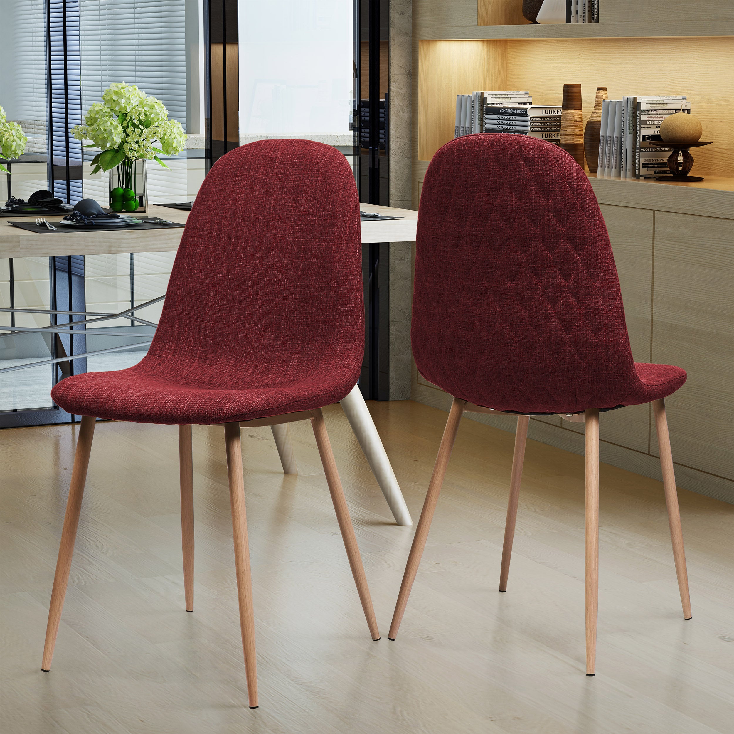 Sherdan Mid Century Fabric Dining Chairs with Wood Finished Legs - Set of 2