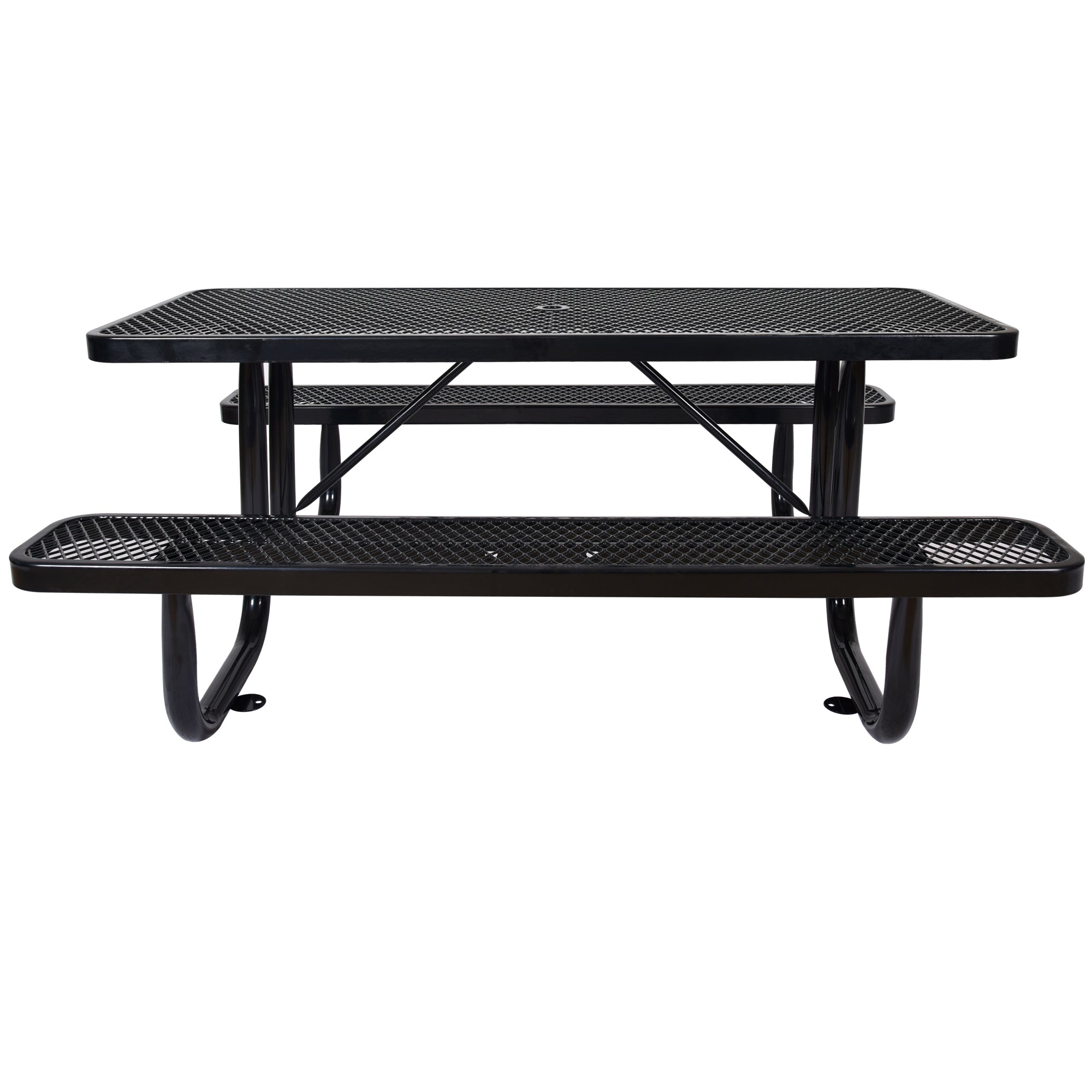 6 ft. Rectangular Outdoor Steel Picnic Table ，BLACK with umbrella pole