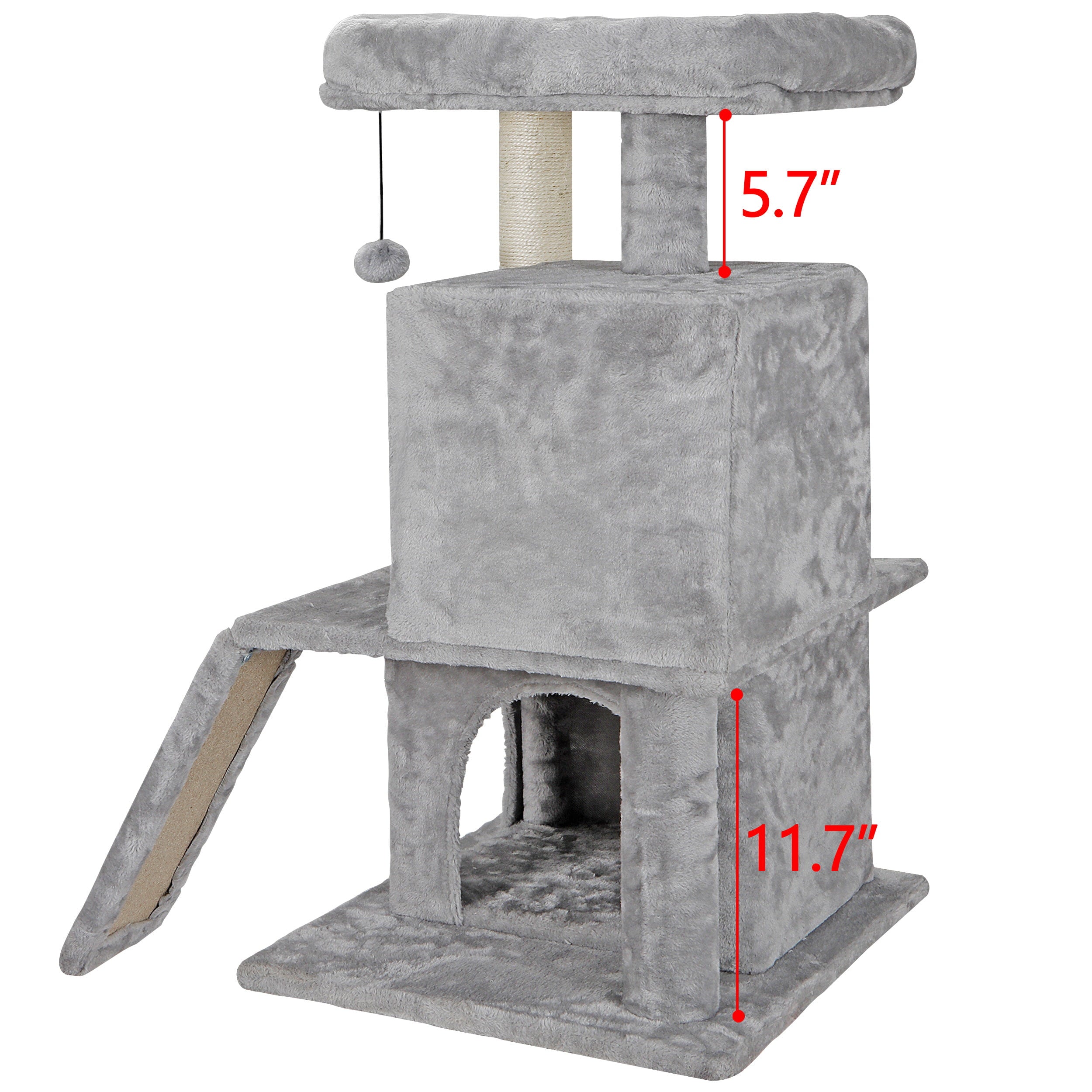 ZENY 34-in Cat Tree and Condo Scratching Post Tower Play House， Gray