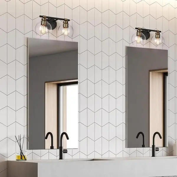 Iain Modern Black 2/3/4-Light Bathroom Vanity Lights Globe Seeded Glass Dimmable Wall Sconces