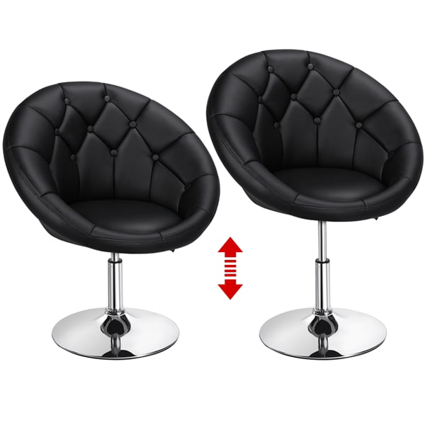 Ember Interiors Modern Tufted Barrel Swivel Accent Chair， Black Faux Leather