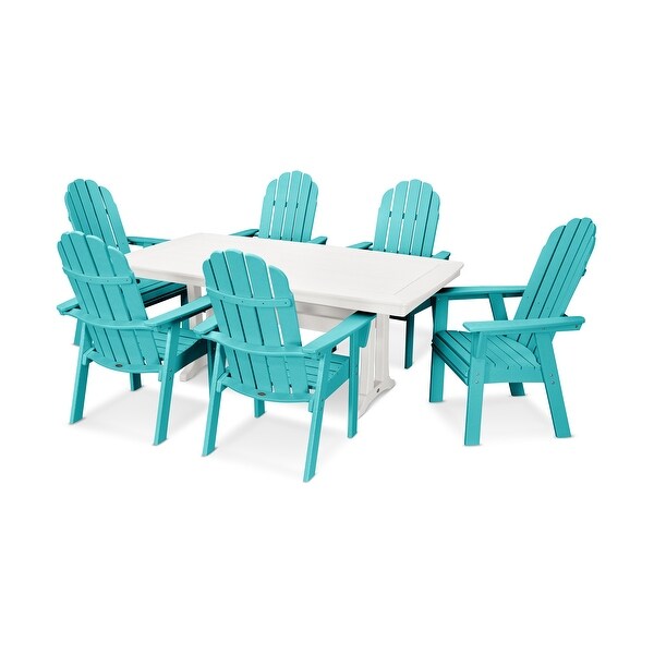 POLYWOOD Vineyard Adirondack Chair 7Piece Nautical Trestle Dining Set