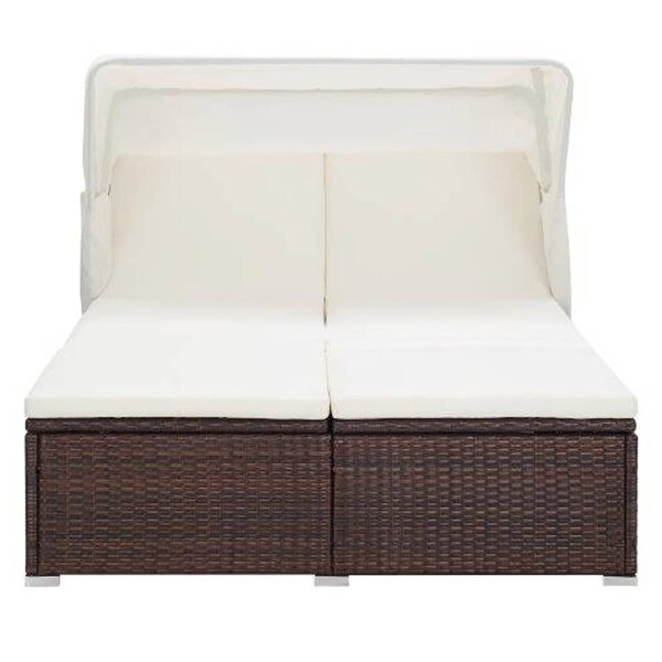 2-Person Sunbed with Cushion Poly Rattan Brown