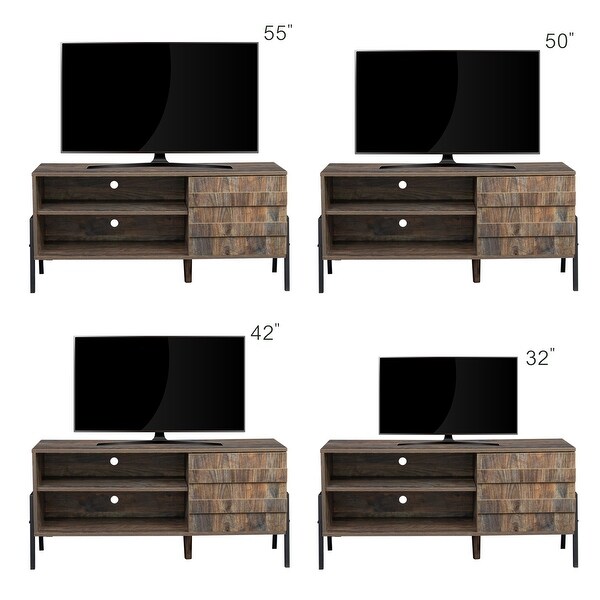 TV Stand Wooden Media Cabinet with LED Lights - 21