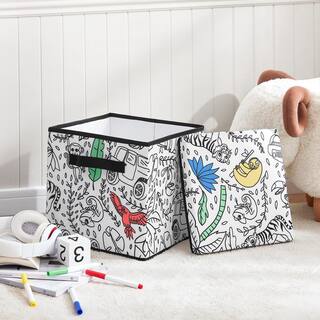 BAUM Kid's White Coloring Cube Storage Bin with 4 Pack of Washable Markers 21A353JE