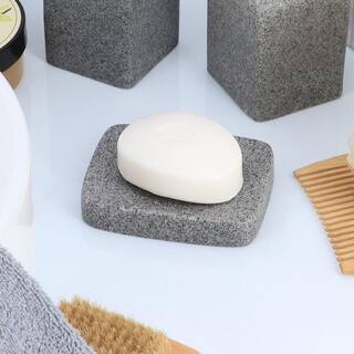 Granite 3-Pieces  Bath Accessory Set with Soap Pump Tumbler and Soap Dish Polyresin Grey SET3GRANITE6194180