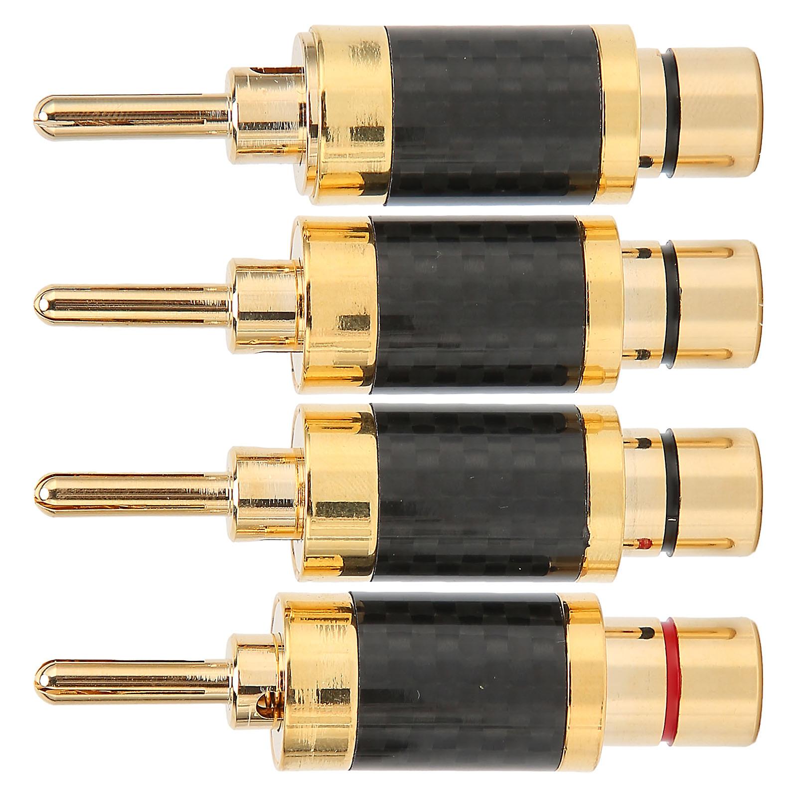 4pcs Banana Plug Brass Gold Plated Black Carbon Fiber Shell Banana Plugs Connector For 7.5mm Wire Diameter