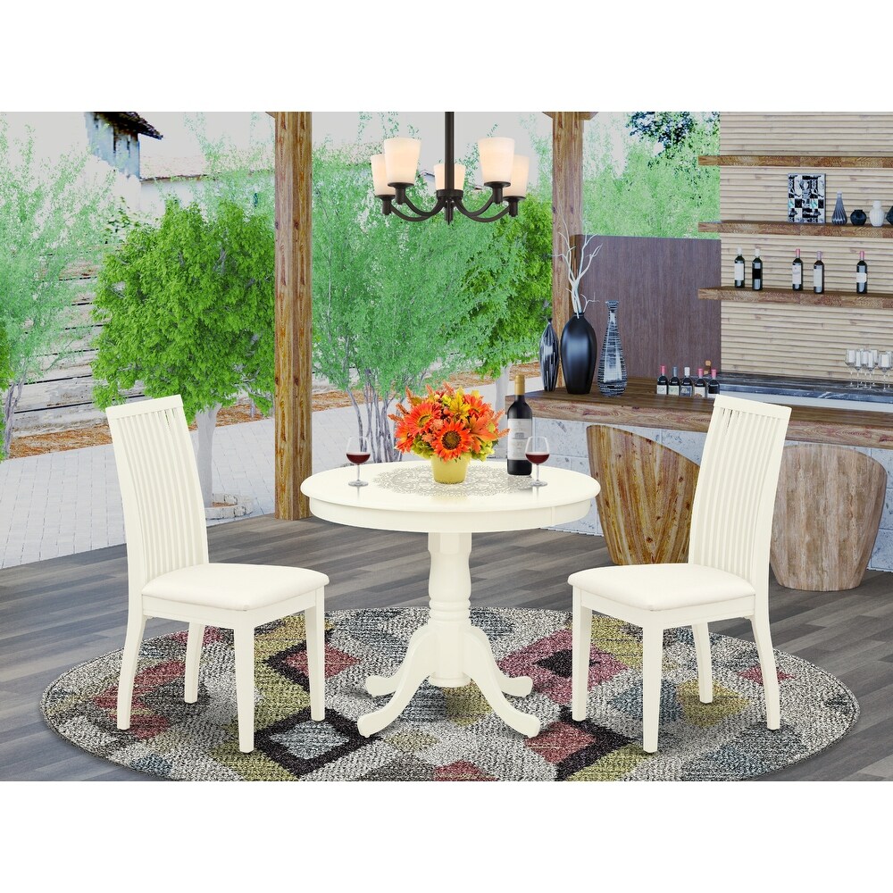 East West Furniture Modern Dining Table Set  A Wooden Table and Linen Fabric Dining Room Chairs  Linen White (Pieces Options)