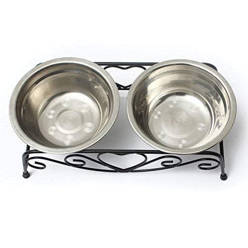 Stainless Steel Retro Iron Stand Double Dish Dog and Cat Elevated Feeder