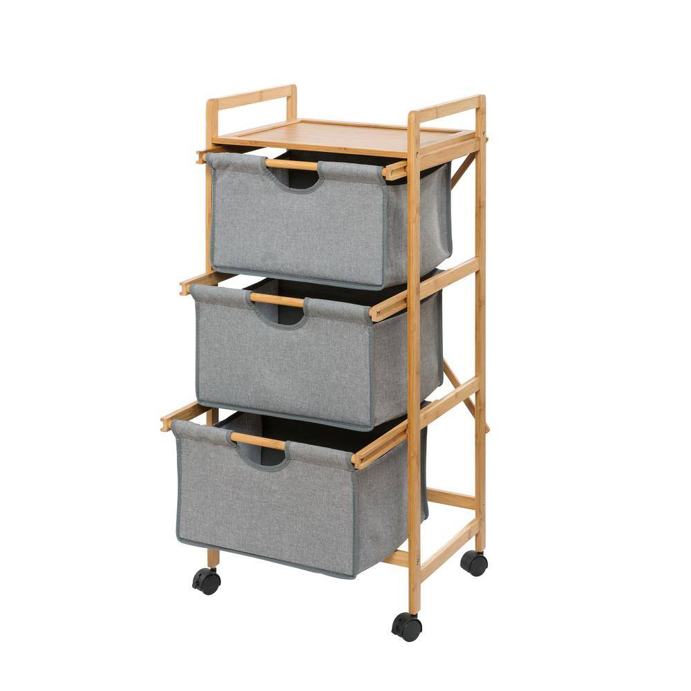 Wenko Bahari 3-Drawer Bamboo and Fabric Wheeled Trolley 62213100