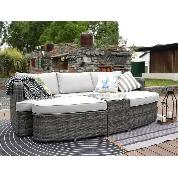 4-piece Patio Wicker Daybed Set with Side Table - Overstock - 19209038