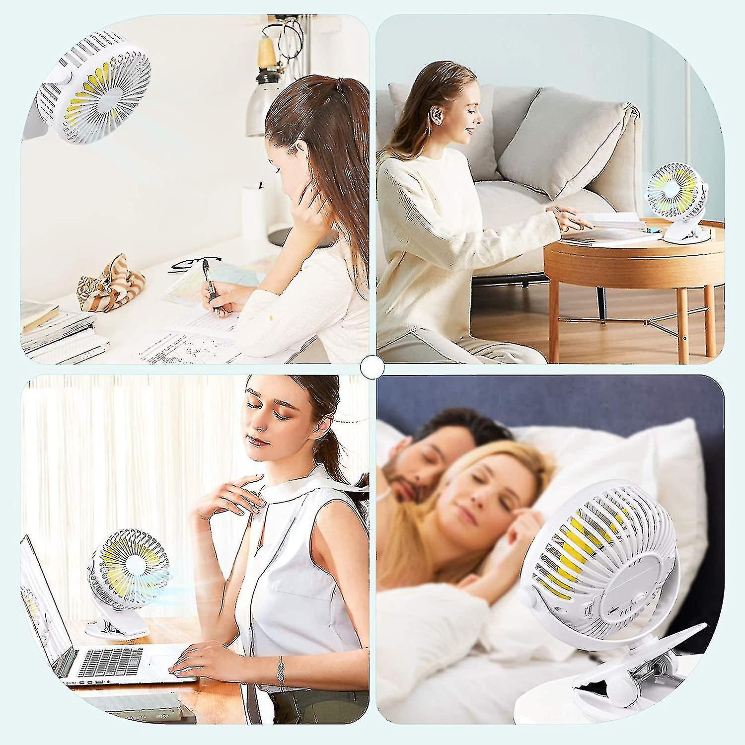 Quiet Usb Fan， Portable Usb Desk Fan With Rechargeable Battery， 3-speed 360 Rotating Cooling Fan For Stroller， Car