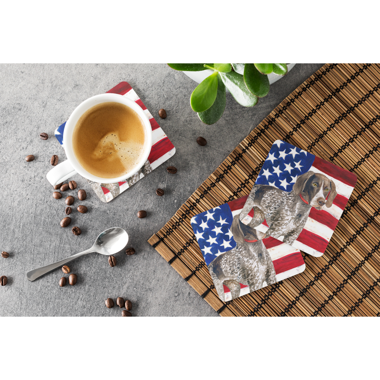 Carolines Treasures BB9641FC German Shorthaired Pointer Patriotic Foam Coaster Set of 4， 3 1/2 x 3 1/2， multicolor