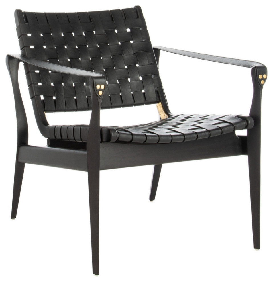 Conrad Leather Safari Chair Black   Midcentury   Armchairs And Accent Chairs   by V.S.D Furniture  Houzz