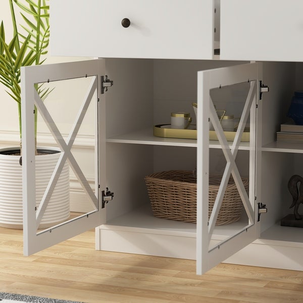 2-Tier Storage Console Cabinet Table With 2 Drawers