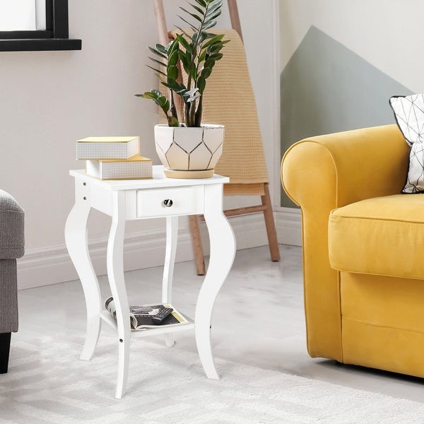 2-Tier End Table with Drawer and Shelf for Living Room Bedroom