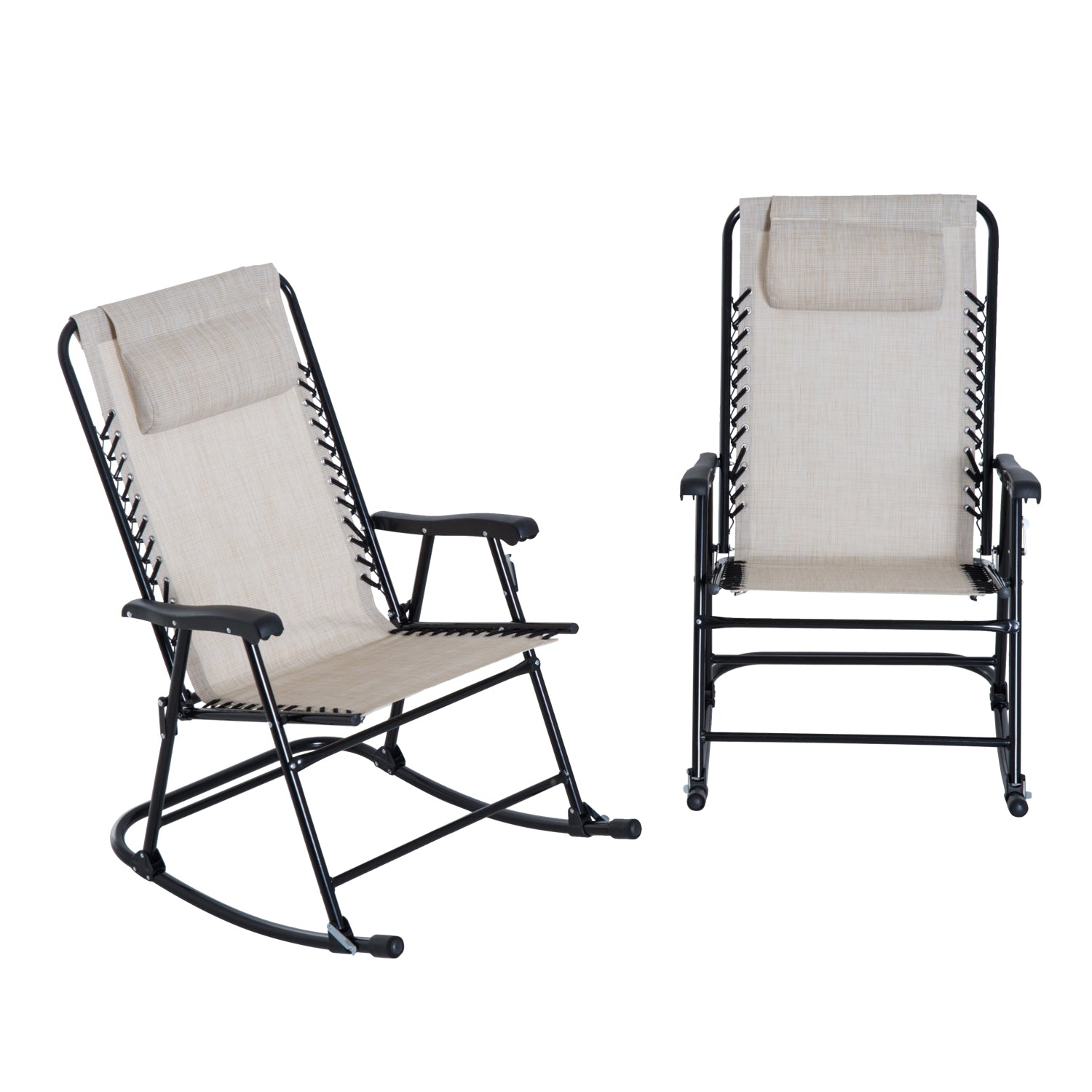 2pc Outdoor Patio Folding Rocking Chair Set Garden Rocker Mesh Chaise Lounge - Cream White