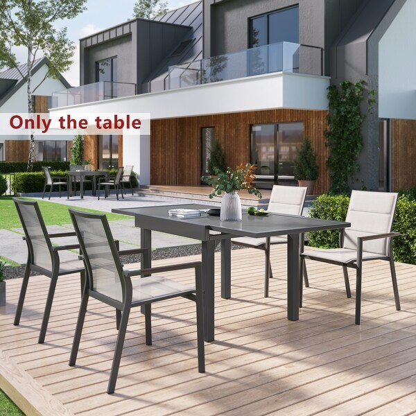 VredHom Outdoor Tempered Glass Top Aluminum Extendable Dining Table