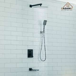 CASAINC 3-Spray Patterns with 2.5 GPM 10 in. Tub Wall Mount Dual Shower Heads in Spot Resist Matte Black Rough-in Valve OY-98A1003-MB