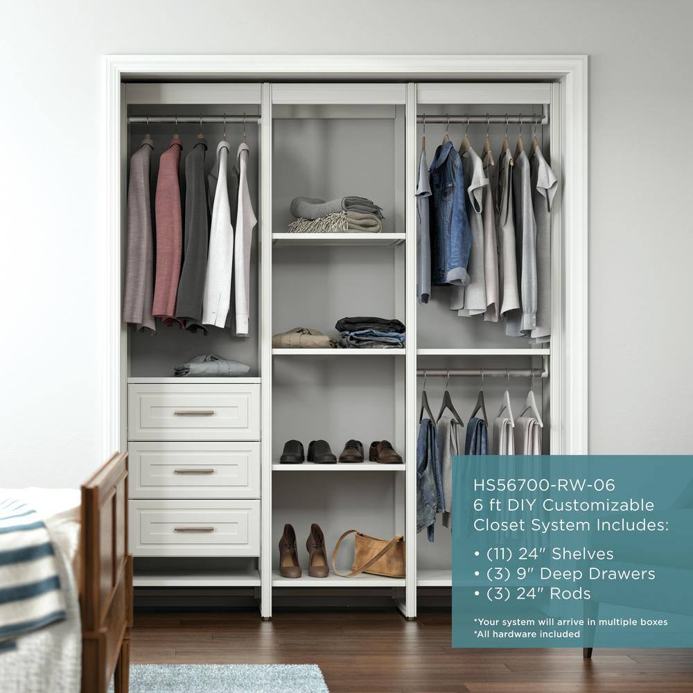 CLOSETS By LIBERTY 68.5 in. W White Adjustable Tower Wood Closet System with 3 Drawers and 11 Shelves HS56700-RW-06