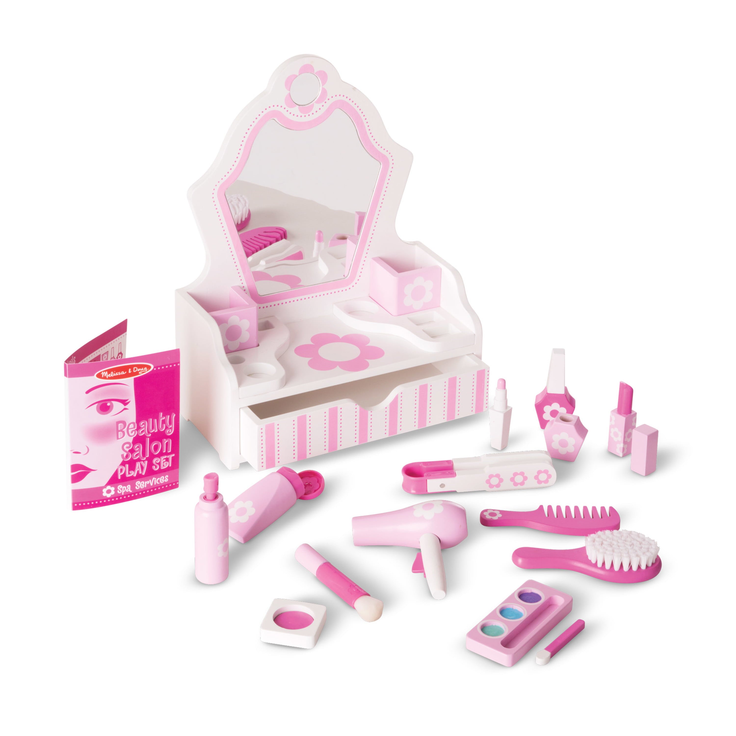 Melissa and Doug Wooden Beauty Salon Play Set With Vanity and Accessories (18 Pieces)