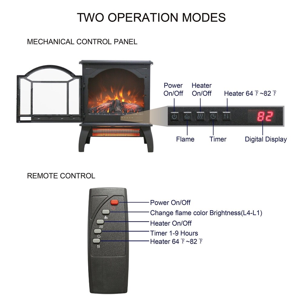 18 Inch 3D Infrared Electric Fireplace Stove in Antique Black with Remote Control   18\