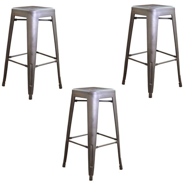 Carbon Loft Tolliver Gunmetal 30-inch Metal Bar Stool (Set of 3)