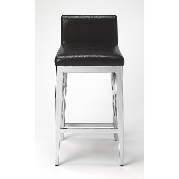 Stainless Steel and Black Faux Leather Counter Stool - 31.5