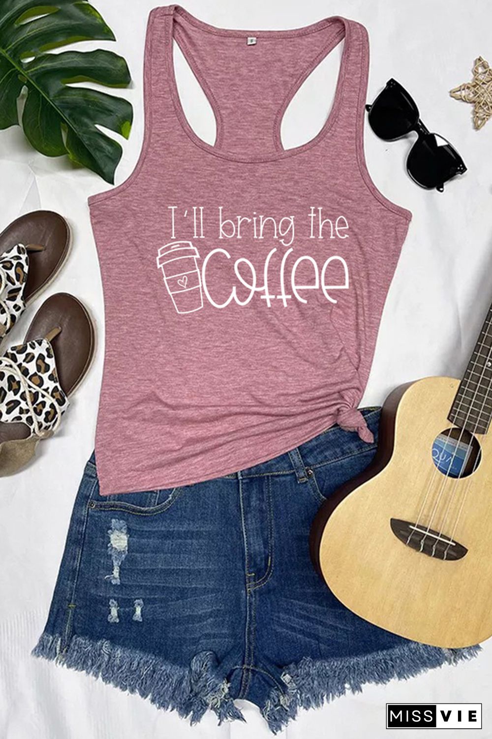 I'll Bring The Coffee Printed Sleeveless Tank Top Wholesale