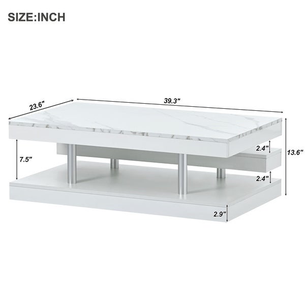 2-Tier Coffee Table with Silver Metal Legsand High-gloss UV Surface