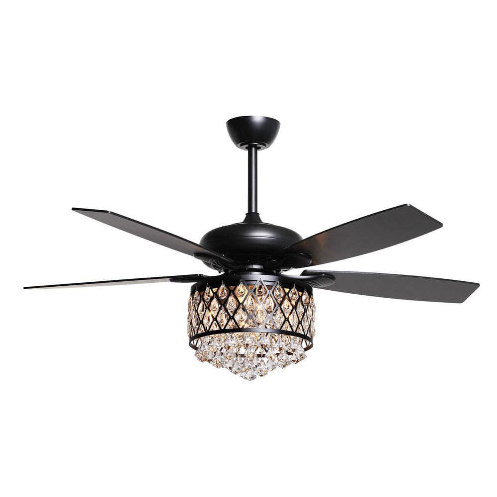 Parrot Uncle Berkshire 52 in Crystal Downrod Mount Black Ceiling Fan With Light Kit and Remote Control