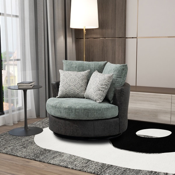 42.2W Swivel Accent Barrel Chair With 4 Pillows， Removable Seat Cushion and Backrest， Chenille Fabric Round Sofa