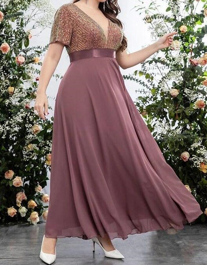 Women's Plus Size Party Dress Print V Neck Short Sleeve Spring Summer Stylish Modern Maxi long Dress Formal Party Dress