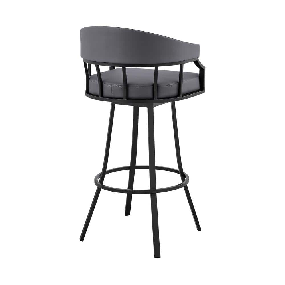 Armen Living Valerie 36 in. Slate Grey Metal Bar Stool with Faux Leather Seat LCVLBAMBGR26