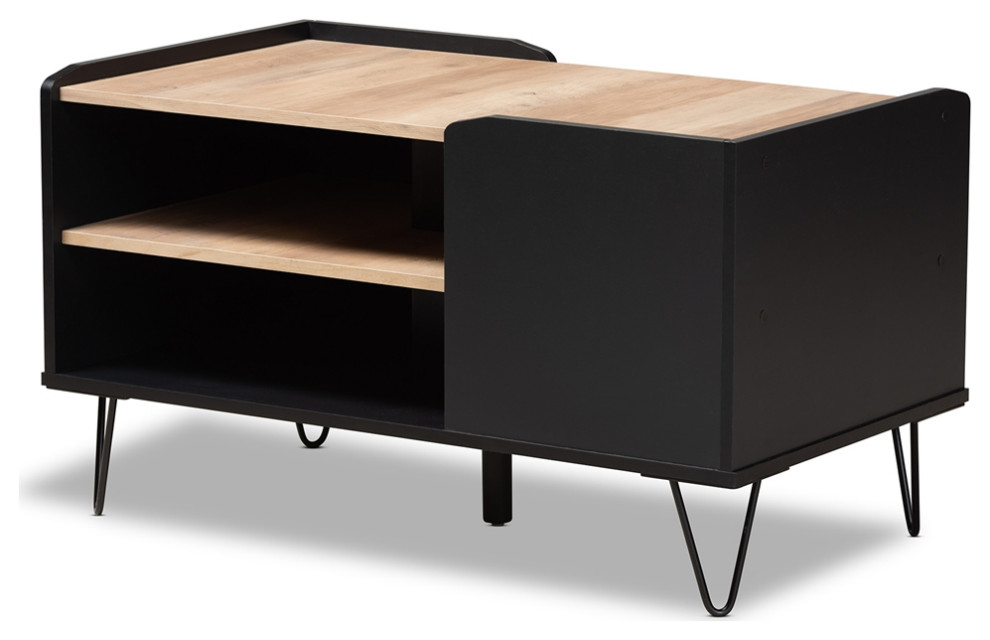 Modern Two Tone Black Oak Finished Wood Metal 3 Tier Coffee Table   Midcentury   Coffee Tables   by Imtinanz  LLC  Houzz