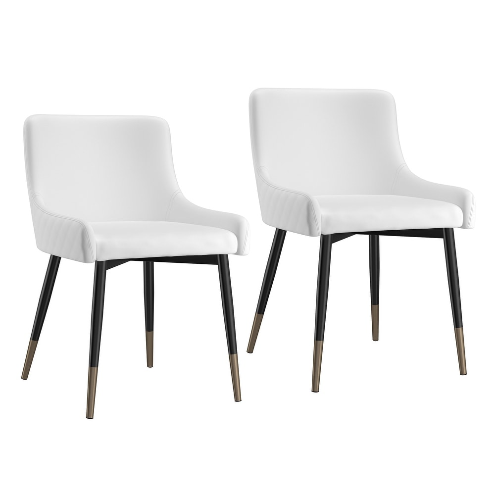 Set of 2 Modern Faux Leather and Metal Side Chair   N/A