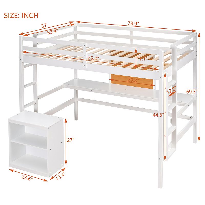 Merax Full size Loft Bed with Desk and Writing Board